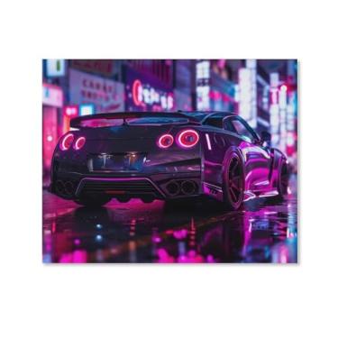 Imagem de HouLaiZhe Jdm Carro esportivo R35 sob luzes neon pôsteres tela estética decoração de quarto pintura de parede impressão de sala de galeria decoração de parede para quarto sala de estar escritório 11 x