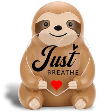 Imagem de SunyJone Just Breathe Estatueta de incentivo à preguiça, decoração de mesa de alívio da ansiedade da atenção plena com mensagem de coração inspiradora, presente de relaxamento para mulheres, homens