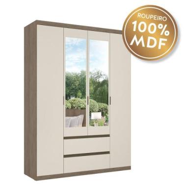 Imagem de Guarda-Roupa 4 Portas com Espelho Nobre 100 MDF THB, Rustic/Offwhite