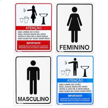 Imagem de SPORTINOX, 4 Placas Sinalização Banheiro Feminino Masculino Regras