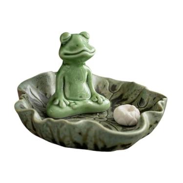 Imagem de Generic Queimador de Incenso Fofo em Forma de Sapo com Bandeja em Forma de Folha de Lótus para Meditação, para Uso em Casa Ou Na Mesa.