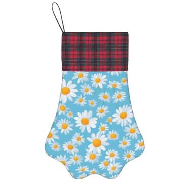 Imagem de SKKNT Margarida branca em fundo azul claro impressão meias de Natal animais de estimação decoração de natal cães gatos árvore decoração doce presente conveniente