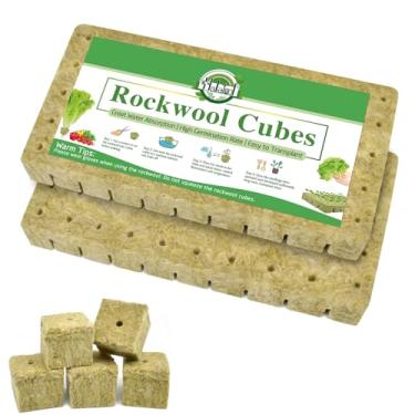Imagem de Halatool 100 peças de cubos de lã de rocha de 2,5 cm - plugues iniciantes de sementes de lã de rocha para iniciador de mudas, jardinagem hidropônica, cultivo sem solo e clonagem de plantas (2 folhas)