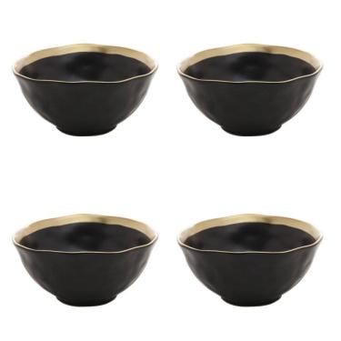 Imagem de Kit 04 Bowls de Porcelana Dubai Preto e Dourado Wolff