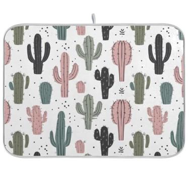 Imagem de Tapete de secagem de louça branco fofo de cacto para balcão de cozinha, 45 x 61 cm, tapete de café de secagem rápida, tapete de microfibra para decoração de bancada de cozinha