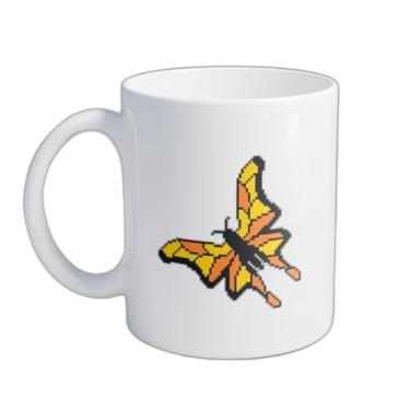Imagem de Caneca Xícara de Café Porcelana 300ml com Ilustração de Borboleta Pixel Art