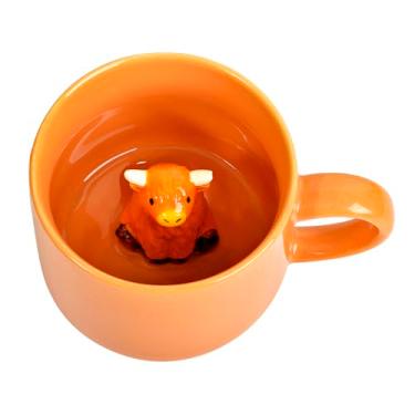 Imagem de Caneca de café 3D Highland Cow Inside Ceramic Coffee Cup - Caneca fofa de 340 g com vaca Highland para mulheres, estampas engraçadas, novidades, xícaras de chocolate, presentes de Natal legais para