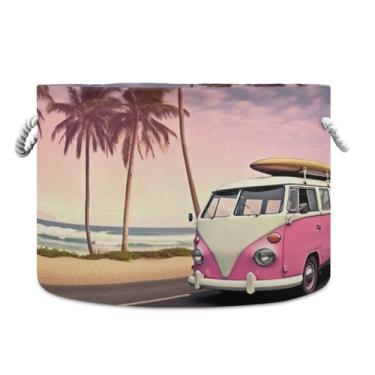 Imagem de Wassud Lindo cesto de armazenamento de carro com alças cesto de lavanderia redondo caixas de armazenamento de lona cobertor de armazenamento para berçário 50,8 cm x 50,8 cm x 35,5 cm