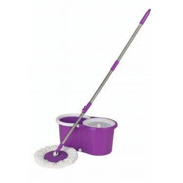 Imagem de Mop Giratório 360° com Balde 8L, Sistema de Centrifugação, Cabo em Aço Inoxidável, Refil em Microfibra Lavável, para Pisos Frios, Vinílicos e Madeira (Roxo)