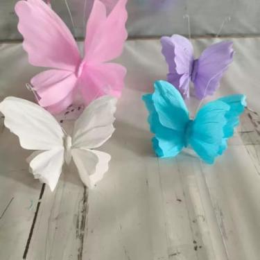 Imagem de Decorações de festa de borboleta grande - 4 peças de papel crepe 3D para pendurar borboletas gigantes roxas para meninas e mulheres, festa de aniversário, chá de bebê, casamento, primavera, flor