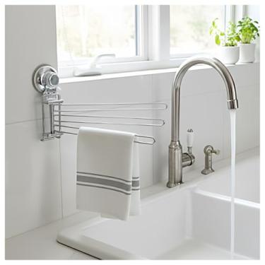 Imagem de T.R.Sani Toalheiros para banheiro, barras de toalha com ventosa, suporte giratório para toalhas - aço inoxidável, parede polida, prata