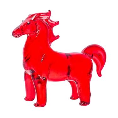 Imagem de Bothyi Estatueta de Cavalo em Vidro, Elegante Ornamento de Mesa, Escultura Colecionável de Animal para Sala de Estar, Meditação, Quarto, Presente Memorial, Vermelho