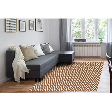 Imagem de Tapete Para Sala ou Quarto 2,50M x 1,32M Antiderrapante Chevron Zig Zag Caramelo e Cru