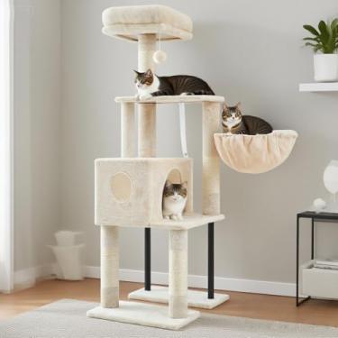 Imagem de Heybly Árvore para gatos, 120 cm, torre para gatos internos, condomínio espaçoso para gatos com espaço oculto, tubo de aço resistente, poleiro superior de pelúcia macia, rede aconchegante e postes