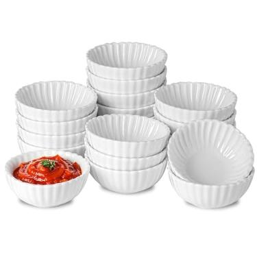 Imagem de UIBFCWN Pacote com 20 pratos de cerâmica para molho de soja de 37 g, tigelas/pratos de molho branco, copos pequenos para molho de ketchup de sushi, acompanhamentos de azeite de oliva, mini tigelas de