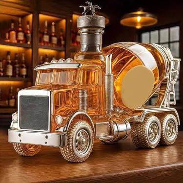 Imagem de Decantador de uísque em forma de carro 320 ml novidade garrafa de vidro misturador de cimento estátua de arte de caminhão - Garrafa de vinho vazia à prova de vazamento/dispensador de bebidas