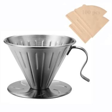 Imagem de Lalord Máquina de café derramada, aço inoxidável 304 com 100 filtros de papel V60 (gotejador de café)