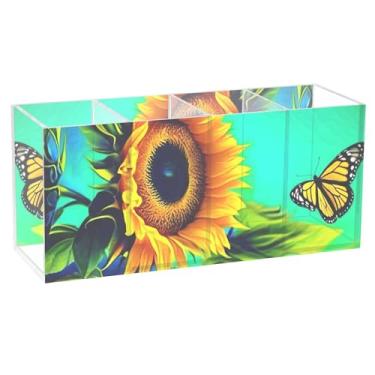 Imagem de TSENQUE Porta-canetas de lápis personalizado floral animal para mesa bonito girassol retratado borboleta lago, suporte de lápis de pincel de maquiagem acrílico