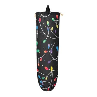 Imagem de Suportes para sacolas plásticas com luzes em cordas, bolsa de armazenamento de parede, suportes de sacolas de compras para sacolas de supermercado