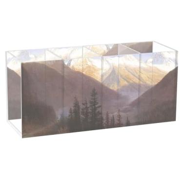 Imagem de TSENQUE Porta-lápis de acrílico personalizado Bierstadt Albert Sunrise Glacier Scene Cute Pen Pencil Art Marker Caddy Pencil Makeup Brush Cup Decoração de escritório Organizador de mesa