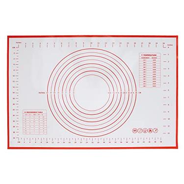 Imagem de Tapete de pastelaria para assar - Tapete de massa reutilizável de silicone vermelho com medidas para crosta de torta, pizza, biscoitos - Suprimentos de cozimento de 60 x 40 cm