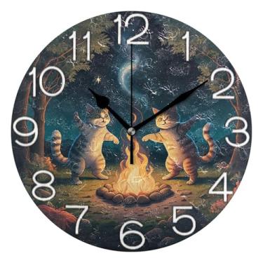 Imagem de GAIGEO Relógio de parede analógico decorativo quarto cozinha relógio divertido alimentado por bateria, retro moderno art déco decoração de parede desenho animado gato estrelado, 25 cm, ponteiros