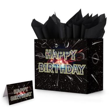 Imagem de Conjunto Sacola Presente Filme Galáctico, Sacolas Lembrancinha Festa Aniversário Espaço Happy Birthday com Cartão Cumprimento e Papel Seda Decorações Aniversário Galáctico para Meninos Meninas