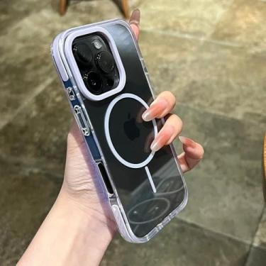 Imagem de Capa magnética transparente para iPhone 14, 15, 16 Plus, 11, 12, 13, 16 Pro Max, alça de pulso transparente, capa protetora à prova de choque, roxa, para iPhone 16 Pro Max