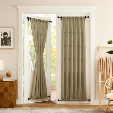 Imagem de Tollpiz Cortina de porta de linho, cortinas semitransparentes para armário com filtro de luz, drapeado, bolso duplo, boho, para divisória de quarto, 137 x 203 cm de comprimento, acinzentado, 1 painel