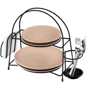Imagem de Suporte Porta Pratos Talheres Guardanapos Alice Schmitt Preto Fosco Ba