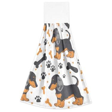 Imagem de Joitme Toalhas de cozinha brancas para cachorro dachshund fofo com laço para pendurar toalhas de dedo macias absorventes para forno conjunto de 2, decoração de cozinha moderna 45 x 35 cm