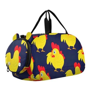 Imagem de Bolsa esportiva para meninos de fim de semana para noite com caras fofas de coala, amarelo claro, bolsas de viagem para meninas, compartimento para sapatos, Galinhas fofas de desenho animado amarelo e