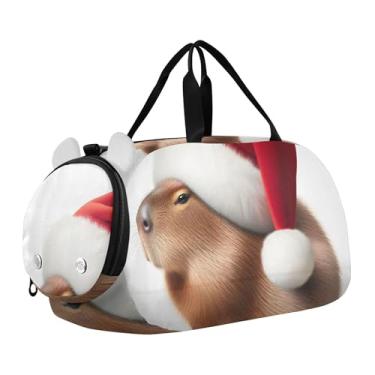 Imagem de Bolsa esportiva fofa para meninos e gatos de urso para meninas, bolsa de viagem e dança, Lindo chapéu de Natal Capivara, Clássico