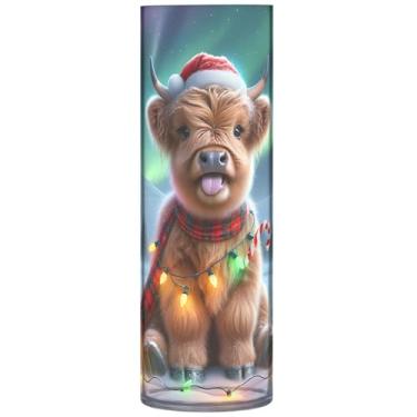 Imagem de Highland Cow Christmas Cattle Cylinder Centerpiece Vasos para mesa, vasos altos para flores, decoração estética floral exclusiva, 30 cm x 9,9 cm