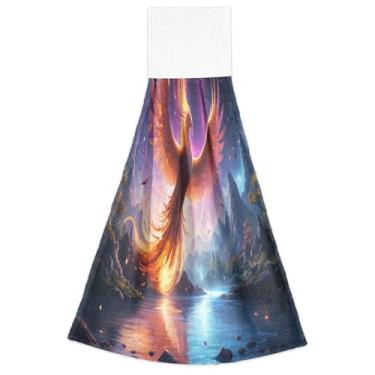 Imagem de Joitme Toalhas de mão penduradas para cozinha Cool Red Bird Fire River Forno Conjunto de 2, Toalhas decorativas de cozinha fofas altamente absorventes, 46 x 35 cm