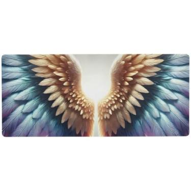 Imagem de Tapete de rato branco com asas de anjo colorido, antiderrapante, tapete de rato de PC, tapete de rato grande para mesa, 89,9 x 39,9 cm