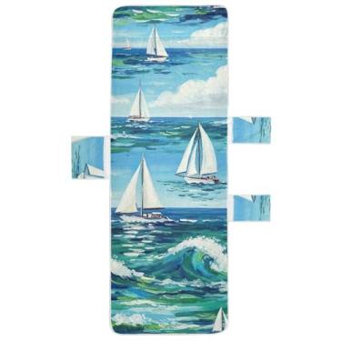 Imagem de Aquarela Waves Veleiros Mar Chaise Lounge Capas Toalha de Cadeira Toalha de Praia Piscina com Bolsos Pátio Espreguiçadeira de Praia 216 cm x 76 cm