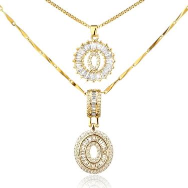 Imagem de MINDEKA Pacote com 2 colares femininos com inicial de zircônia cúbica banhada a ouro 14K, joias delicadas com inicial inicial para mulheres, colar com pingente de alfabeto A-Z personalizado, 18"+2