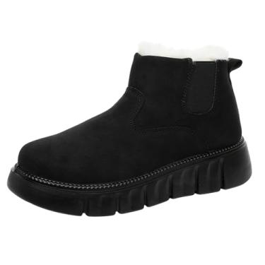 Imagem de Botas femininas plus size forradas com lã para outono e inverno, design moderno com ajuste confortável, ideal para passeios casuais e atividades ao ar livre, Preto, 36