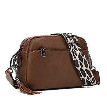 Imagem de KL928 Bolsa tiracolo pequena para mulheres, bolsa de celular de couro sintético macio, alça ajustável, bolsa carteira de ombro, Amarelo escuro, marrom