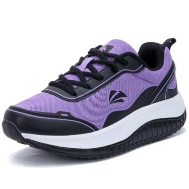 Imagem de RomenSi Tênis de caminhada feminino com suporte de arco ortopédico tênis fascite plantar pé e calcanhar alívio da dor sapatos de balancim para ficar em pé o dia todo EUA 6-11, Preto, roxo, 37