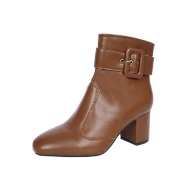 Imagem de Bota feminina de inverno casual plus size confortável bico quadrado com zíper lateral salto médio, Marrom, 38