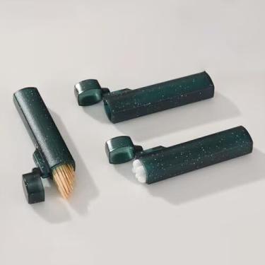 Imagem de Porta-palitos de plástico portátil e cotonete, conjunto de 2 com design cilíndrico de metal