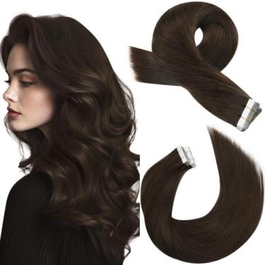 Imagem de Fita adesiva em extensões de cabelo humano Moresoo Brown 30cm 30g
