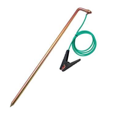 Imagem de Pino de aterramento de aço galvanizado em forma de L de 91 cm com fio de aterramento listado pela UL de 1,2 m e clipe de crocodilo para cercas elétricas, antenas de gerador, antenas parabólicas