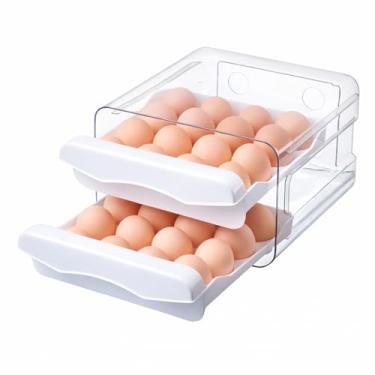 Imagem de Caixa Organizadora Gaveteiro Duplo para Ovos, Polipropileno, Branco/Transparente, 32 Ovos, 14x22.5x21.5cm, 2 Gavetas