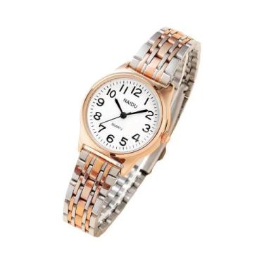 Imagem de relógio de pulso de aço quartzo feminino com mostrador redondo pequeno