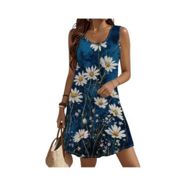 Imagem de Vestido De Praia Sem Mangas Estilo A-Line Com Estampa Floral De Gato P