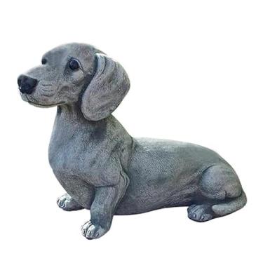 Imagem de Escultura de cachorro em miniatura, estatueta de cachorrinho de jardim, adorável ornamento de animal de resina dachshund presentes para decoração de ambientes internos e externos, pátio, quintal