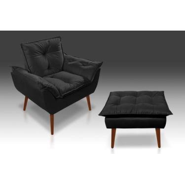 Imagem de Kit 01 Poltrona Opala + 01 Puf Opala Suede  Preto -CASA DA POLTRONA 